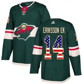 Adidas Minnesota Wild #14 Joel Eriksson Ek Green Home Authentic USA Flag Stitched NHL Jersey