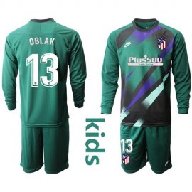 Atletico Madrid #13 Oblak Green Goalkeeper Long Sleeves Kid Soccer Club Jersey