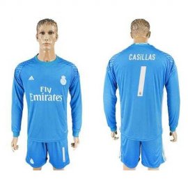 Real Madrid #1 Casillas Sky Blue Goalkeeper Long Sleeves Soccer Club Jersey