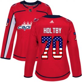 Adidas Washington Capitals #70 Braden Holtby Red Home Authentic USA Flag Womens Stitched NHL Jersey