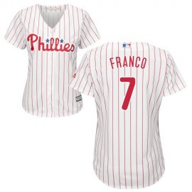 Philadelphia Phillies #7 Maikel Franco White(Red Strip) Home Womens Stitched MLB Jersey