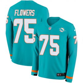 Nike Miami Dolphins #75 Ereck Flowers Aqua Green Team Color Mens Stitched NFL Limited Therma Long Sleeve Jersey
