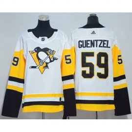 Adidas Pittsburgh Penguins #59 Jake Guentzel White Road Authentic Womens Stitched NHL Jersey