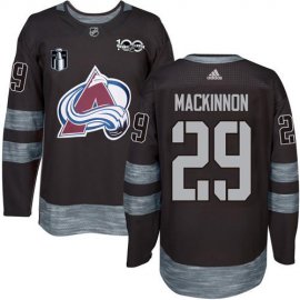 Adidas Colorado Avalanche #29 Nathan MacKinnon Black 2022 Stanley Cup Final Patch 100th Anniversary Stitched NHL Jersey Mens