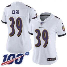 Nike Baltimore Ravens #39 Brandon Carr White Womens Stitched NFL 100th Season Vapor Untouchable Limited Jersey