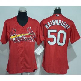 St.Louis Cardinals #50 Adam Wainwright Red Womens Alternate Stitched MLB Jersey