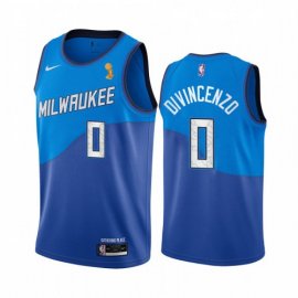Nike Milwaukee Bucks #0 Donte DiVincenzo Womens 2021 NBA Finals Champions City Edition Jersey Blue Womens