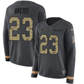 Nike Los Angeles Rams #23 Cam Akers Anthracite Salute to Service Womens Stitched NFL Limited Therma Long Sleeve Jersey