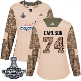 Adidas Washington Capitals #74 John Carlson Camo Authentic 2017 Veterans Day Stanley Cup Final Champions Womens Stitched NHL Jersey