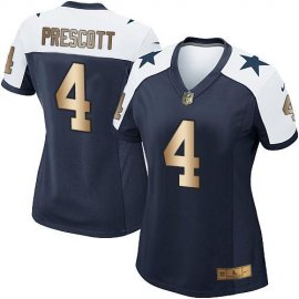 Nike Dallas Cowboys #4 Dak Prescott Navy Blue Thanksgiving Throwback Womens Stitched NFL Elite Gold Jersey