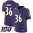 Nike Baltimore Ravens #36 Chuck Clark Purple Team Color Mens Stitched NFL 100th Season Vapor Untouchable Limited Jersey