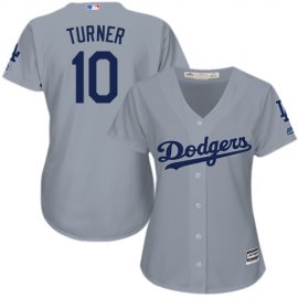 Los Angeles Dodgers #10 Justin Turner Grey Alternate Road Womens Stitched MLB Jersey