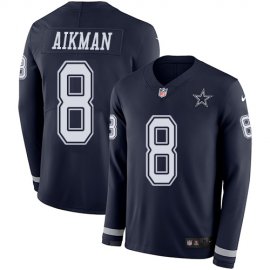 Nike Dallas Cowboys #8 Troy Aikman Navy Blue Team Color Mens Stitched NFL Limited Therma Long Sleeve Jersey