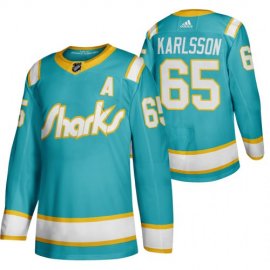 San Jose Sharks #65 Erik Karlsson Mens Adidas 2020 Throwback Authentic Player NHL Jersey Teal