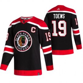 Chicago Blackhawks #19 Jonathan Toews Black Mens Adidas 2020-21 Reverse Retro Alternate NHL Jersey