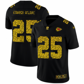 Kansas City Chiefs #25 Clyde Edwards-Helaire Mens Nike Leopard Print Fashion Vapor Limited NFL Jersey Black