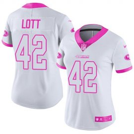 Nike San Francisco 49ers #42 Ronnie Lott White/Pink Womens Stitched NFL Limited Rush Fashion Jersey
