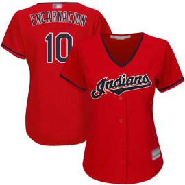 Cleveland Indians #10 Edwin Encarnacion Red Womens Stitched MLB Jersey