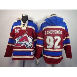 Colorado Avalanche #92 Gabriel Landeskog Red Sawyer Hooded Sweatshirt Stitched NHL Jersey