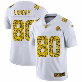 Cleveland Browns #80 Jarvis Landry Mens Nike Flocked Leopard Print Vapor Limited NFL Jersey White