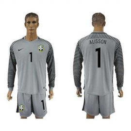 Brazil #1 Alisson Grey Goalkeeper Long Sleeves Soccer Country Jersey