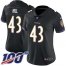 Nike Baltimore Ravens #43 Justice Hill Black Alternate Womens Stitched NFL 100th Season Vapor Untouchable Limited Jersey