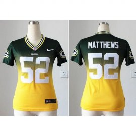 Nike Green Bay Packers #52 Clay Matthews Green/Gold Womens Stitched NFL Elite Fadeaway Fashion Jersey