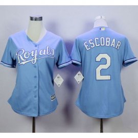 Kansas City Royals #2 Alcides Escobar Light Blue Home Womens Stitched MLB Jersey