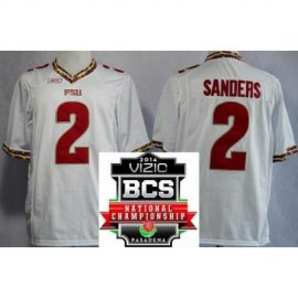 Florida State Seminoles (FSU) 2 Deion Sanders White College Football NCAA Jerseys 2014 Vizio BCS National Championship Game Patch