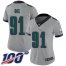 Nike Philadelphia Eagles #91 Fletcher Cox Silver Womens Stitched NFL Limited Inverted Legend 100th Season Jersey