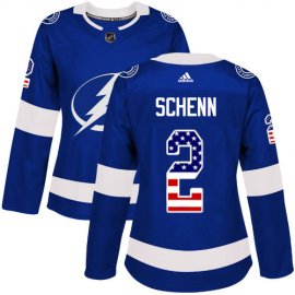 Adidas Tampa Bay Lightning #2 Luke Schenn Blue Home Authentic USA Flag Womens Stitched NHL Jersey