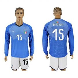 Italy #15 Barzagli Blue Home Long Sleeves Soccer Country Jersey