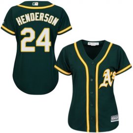 Oakland Athletics #24 Rickey Henderson Green Alternate Womens Stitched MLB Jersey