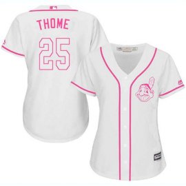 Cleveland Indians #25 Jim Thome White/Pink Fashion Womens Stitched MLB Jersey
