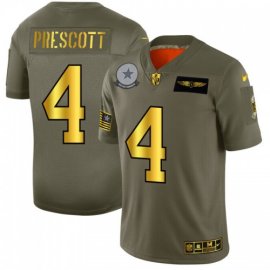 Dallas Cowboys #4 Dak Prescott NFL Mens Nike Olive Gold 2019 Salute to Service Limited Jersey