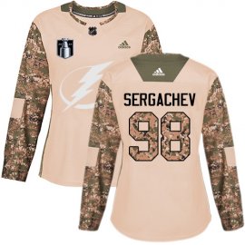 Adidas Tampa Bay Lightning #98 Mikhail Sergachev Camo Authentic 2022 Stanley Cup Final Patch Womens Veterans Day Stitched NHL Jersey Womens
