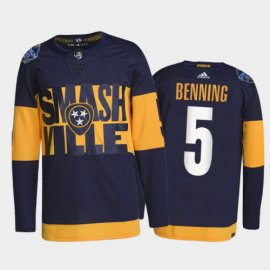 Adidas Nashville Predators #5 Matt Benning Mens 2022 Stadium Series Authentic NHL Jersey – Navy Mens