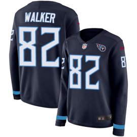 Nike Tennessee Titans #82 Delanie Walker Navy Blue Team Color Womens Stitched NFL Limited Therma Long Sleeve Jersey