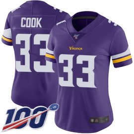 Nike Minnesota Vikings #33 Dalvin Cook Purple Team Color Womens Stitched NFL 100th Season Vapor Limited Jersey