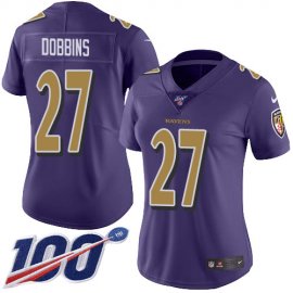 Nike Baltimore Ravens #27 J.K. Dobbins Purple Womens Stitched NFL Limited Rush 100th Season Jersey