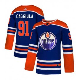 Adidas Edmonton Oilers #91 Drake Caggiula Royal Blue Sequin Embroidery Fashion Stitched NHL Jersey