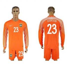 Brazil #23 Ederson Orange Goalkeeper Long Sleeves Soccer Country Jersey