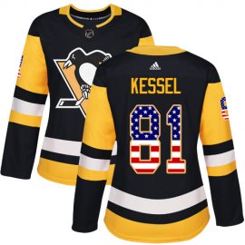 Adidas Pittsburgh Penguins #81 Phil Kessel Black Home Authentic USA Flag Womens Stitched NHL Jersey