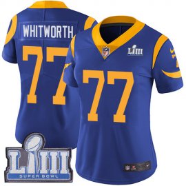 Nike Los Angeles Rams #77 Andrew Whitworth Royal Blue Alternate Super Bowl LIII Bound Womens Stitched NFL Vapor Untouchable Limited Jersey
