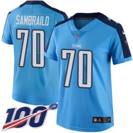 Nike Tennessee Titans #70 Ty Sambrailo Light Blue Womens Stitched NFL Limited Rush 100th Season Jersey