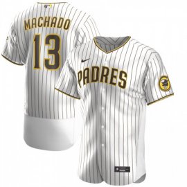 Nike San Diego Padres #13 Manny Machado Mens Nike White Brown Authentic Alternate Player Jersey