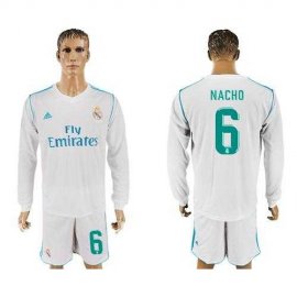Real Madrid #6 Nacho White Home Long Sleeves Soccer Club Jersey