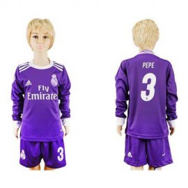 Real Madrid #3 Pepe Away Long Sleeves Kid Soccer Club Jersey