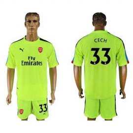 Arsenal #33 Cech Shiny Green Goalkeeper Soccer Club Jersey