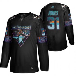 San Jose Sharks #31 Martin Jones Mens Adidas 2020 Los Tiburones Limited NHL Jersey Black